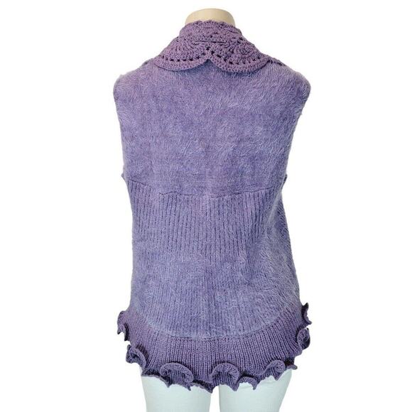 Roz & Ali Womens Plus Size 14/16 Purple Fuzzy Patterned Sweater Vest Cardigan - Picture 2 of 12